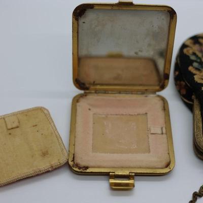 1930s Petit Point Floral Design Handbag & Figural Scenic Compact