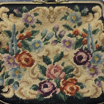 1930s Petit Point Floral Design Handbag & Figural Scenic Compact