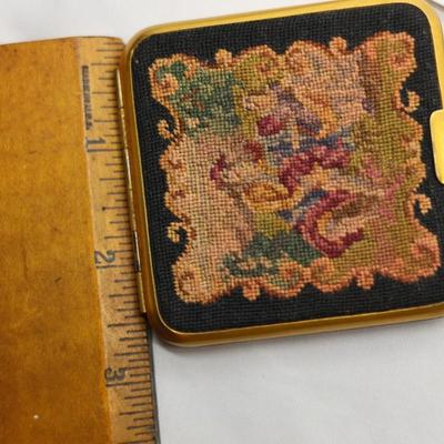 1930s Petit Point Floral Design Handbag & Figural Scenic Compact