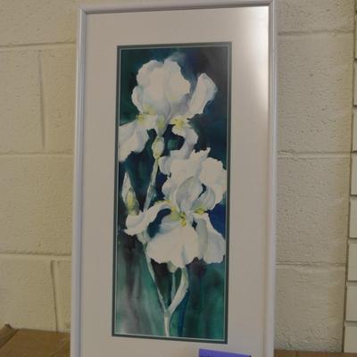 Local Carolyn Miller Framed & Matted White Iris Painting Signed '95
