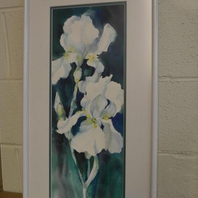 Local Carolyn Miller Framed & Matted White Iris Painting Signed '95