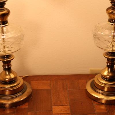 Pair of Beautiful Brass & Glass Lamps (see description)