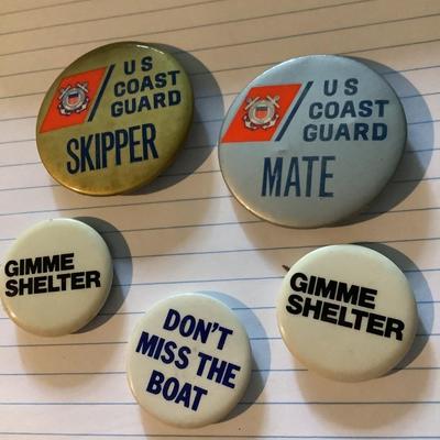 US Coast Guard pins, 5 total pins/buttons/pinbacks