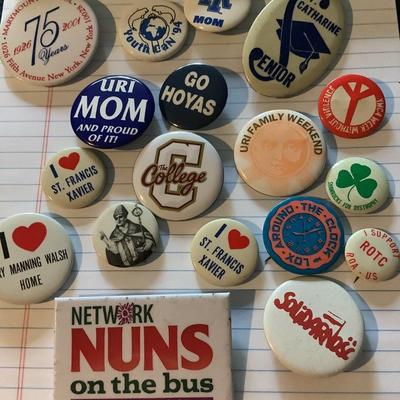 18 Pins/Buttons/Pinbacks Variety of Pins-Nuns on the Bus