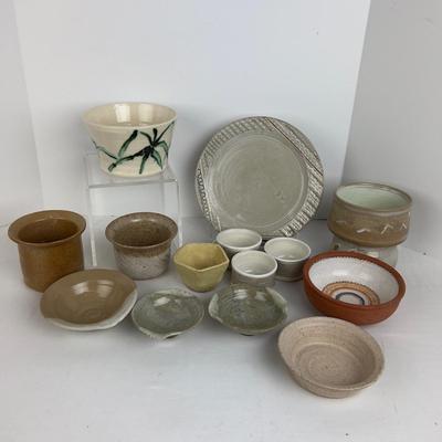 1054 15pc Set of Handmade Pottery Pieces by Virginia Perram