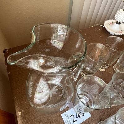 Etched Glass Pitcher & Glass Set
