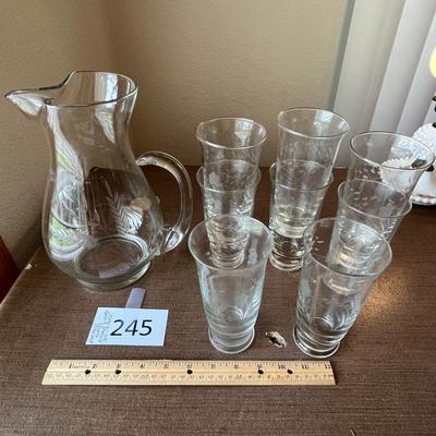 Etched Glass Pitcher & Glass Set