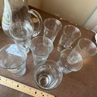 Etched Glass Pitcher & Glass Set