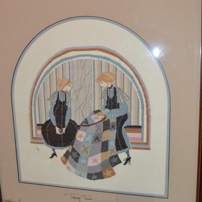 Framed & Matted "Taking Turns" Stitched by Lou, Signed P. Buckley Moss 1981