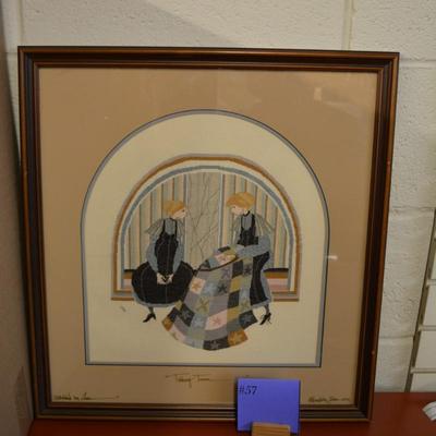 Framed & Matted "Taking Turns" Stitched by Lou, Signed P. Buckley Moss 1981