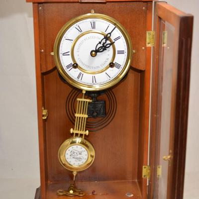 U.S. Constitution Wall Clock, Working w/ Key 21.5x10.5x5