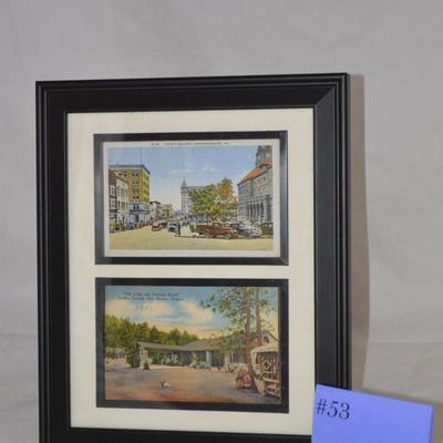 Vintage Framed Postcards Court Square & Endless Caverns 1950's
