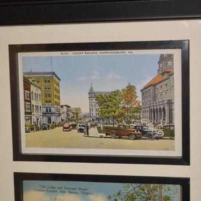 Vintage Framed Postcards Court Square & Endless Caverns 1950's