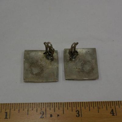 Vintage 925 Sterling Clip-On Earrings w/ Mother of Pearl & Onyx
