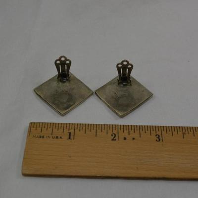 Vintage 925 Sterling Clip-On Earrings w/ Mother of Pearl & Onyx