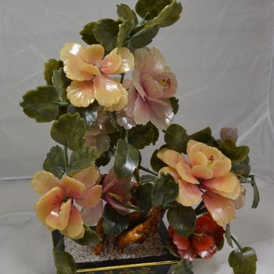 Vintage Asian Stone Flower Arrangement Measures 17"x13"x8"