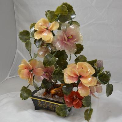 Vintage Asian Stone Flower Arrangement Measures 17"x13"x8"