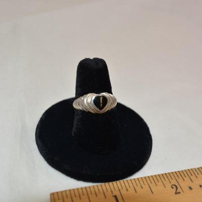 925 Sterling Onyx Heart Ring Size 7