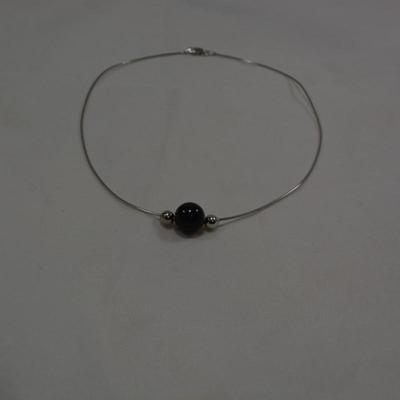 925 Sterling Cable Necklace with Onyx & 925 Sterling Beads