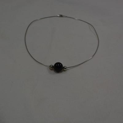 925 Sterling Cable Necklace with Onyx & 925 Sterling Beads