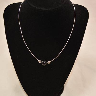 925 Sterling Cable Necklace with Onyx & 925 Sterling Beads