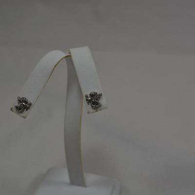 925 Sterling & Marcasite Angel Pierced Earrings