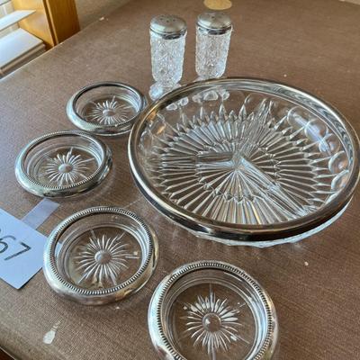Silver Plate and Crystal Grouping