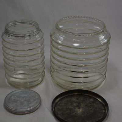 Lot of 2 Ribbed Sellers Lidded Jars 7" & 7.5"