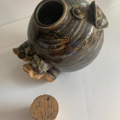 Handmade Pottery Piggy Bank Cork Nose Accesses The Coins