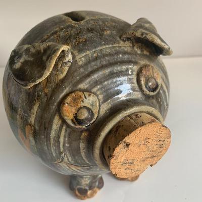 Handmade Pottery Piggy Bank Cork Nose Accesses The Coins