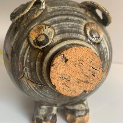 Handmade Pottery Piggy Bank Cork Nose Accesses The Coins