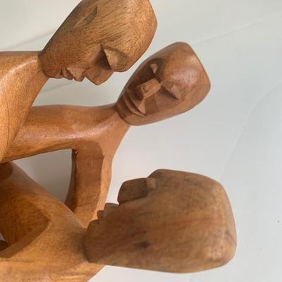 Modernist Wood Carved People Sculpture