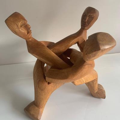 Modernist Wood Carved People Sculpture