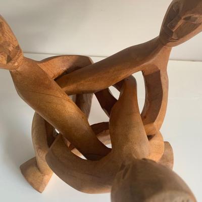 Modernist Wood Carved People Sculpture