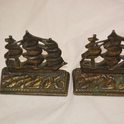 Set of Heavy Brass Ship Book Ends