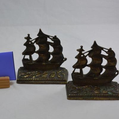 Set of Heavy Brass Ship Book Ends