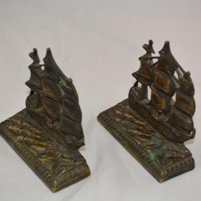 Set of Heavy Brass Ship Book Ends