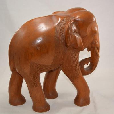 Hand Carved Wooden Asian Elephant 13" Tall