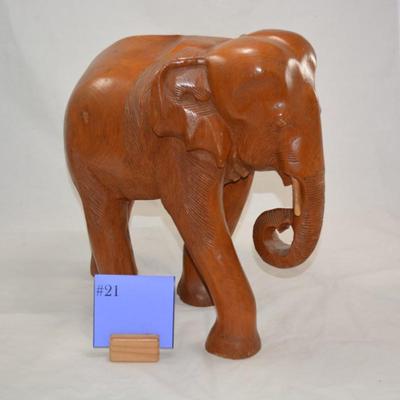 Hand Carved Wooden Asian Elephant 13" Tall