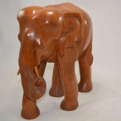 Hand Carved Wooden Asian Elephant 13" Tall