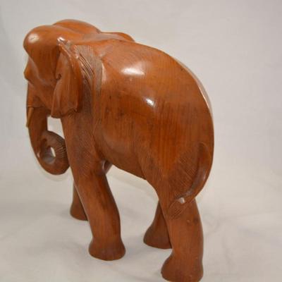 Hand Carved Wooden Asian Elephant 13" Tall