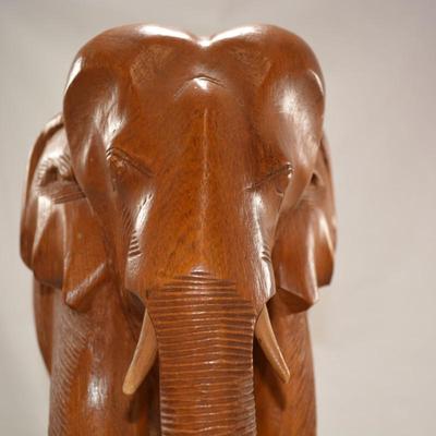 Hand Carved Wooden Asian Elephant 13" Tall