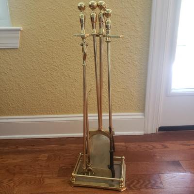 Brass Fireplace Tool Set and Wood Bin (GR-KD)