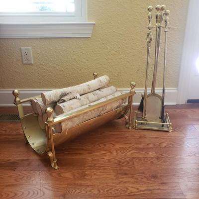 Brass Fireplace Tool Set and Wood Bin (GR-KD)