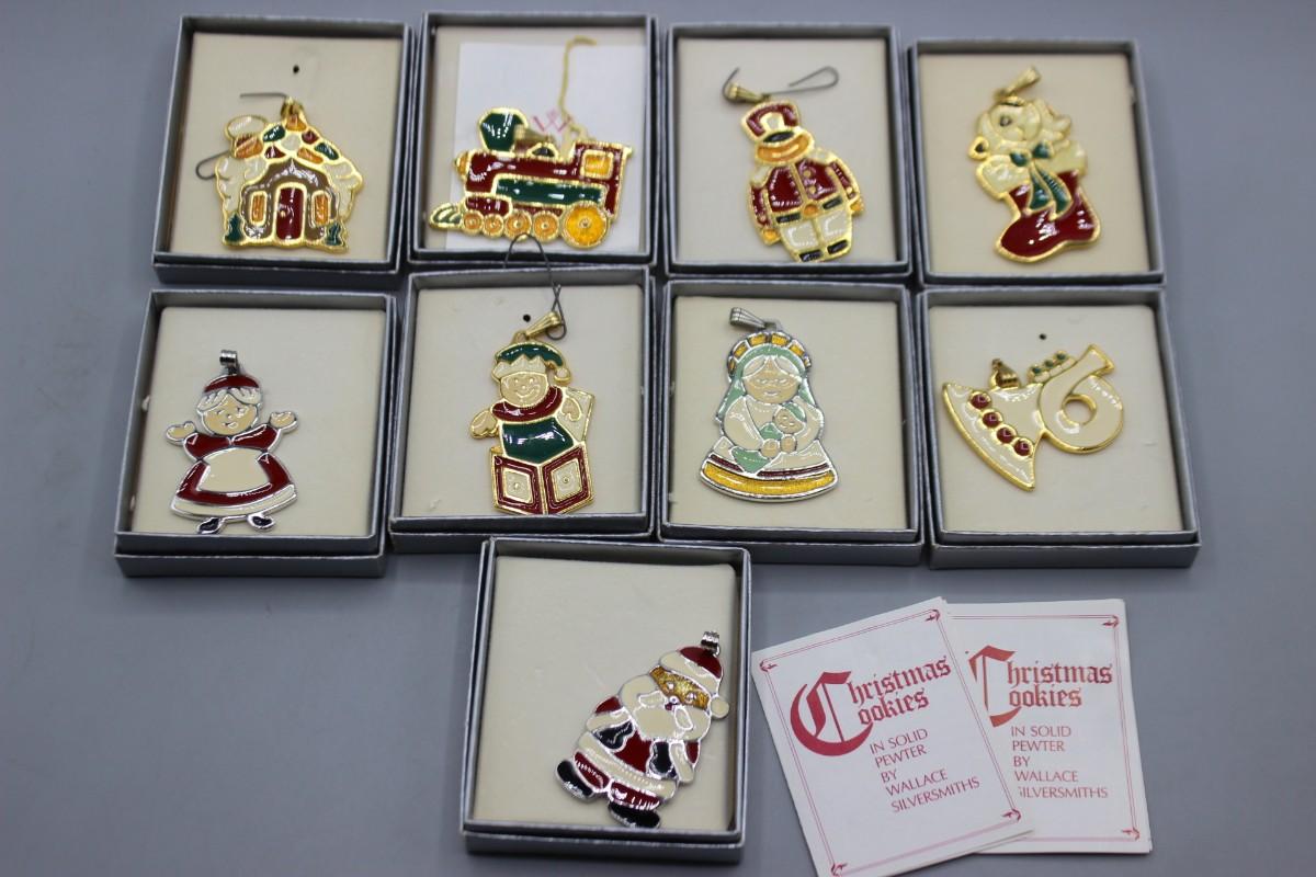 Wallace Silversmiths Christmas Cookies Solid Pewter Tree Ornaments with Boxes