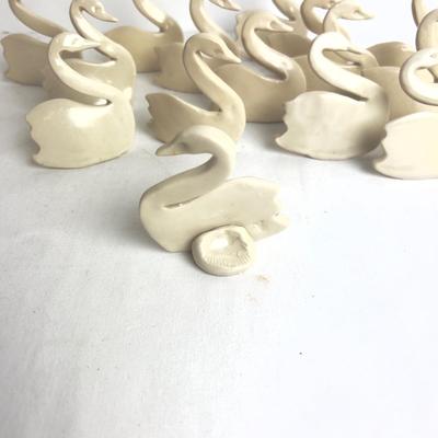 1063 Lot of 18 Handmade Pottery Swan Placecard Holders