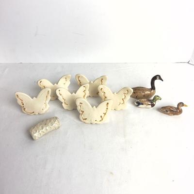 1064 Lot of Butterfly Pottery Placecards and Duck Sculptures by Virginia Perram