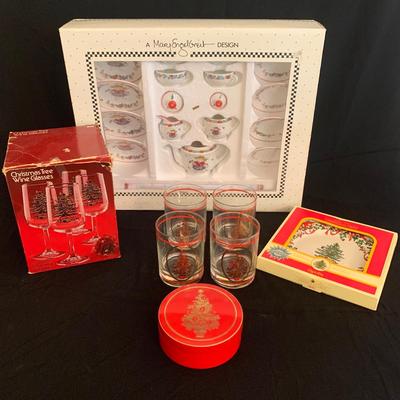 Spode Christmas Tree Wine Glasses, Whiskey Glasses, Coasters, and More (GR-KW)
