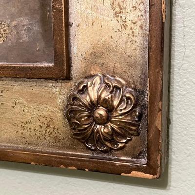 Antiqued Brass Finish ~ Large Paneled Mirror With Rosettes