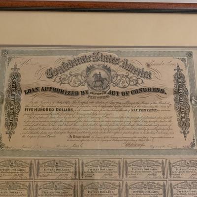 Confederate States of America $500 Bond and Coupons (GR-KW)
